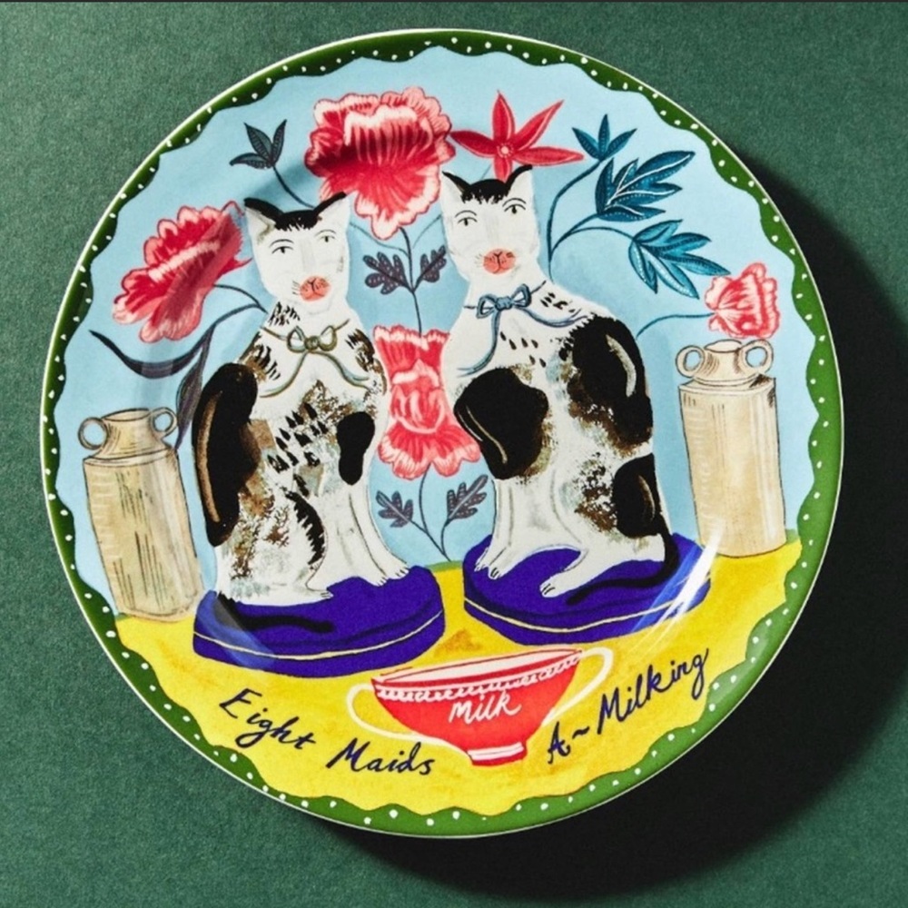 Anthropologie EMILY MAUDE 12 DAYS OF CHRISTMAS PLATE (#8 maids a-milking)